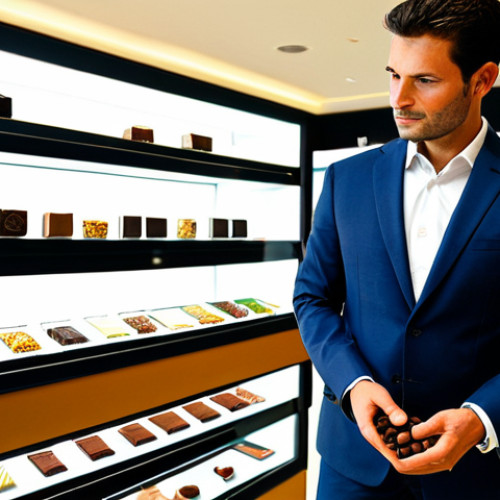 A discerning professional businessman, fully clothed in a sharp, modest business suit, standing within a brightly lit, elegant Swiss airport duty-free boutique. He is in a natural pose, carefully examining a luxury watch in a sleek display case with a thoughtful expression, surrounded by premium, beautifully packaged gourmet chocolates. Professional photography, high resolution, sharp focus, clean composition, soft ambient lighting, natural colors, safe for work, appropriate content, perfect anatomy, correct proportions, natural pose, well-formed hands, proper finger count, natural body proportions, family-friendly.