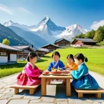 Home 5 스위스에서 한인 커뮤니티 활동 - **Prompt 1: Korean Chuseok Celebration in the Swiss Alps**
"A vibrant, wide-angle shot of a Kore...
