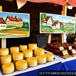 스위스 불어권 지역과 프랑스 문화 영향 - A vibrant Swiss market scene in the French-speaking region, showcasing local artisans and cheesemake...